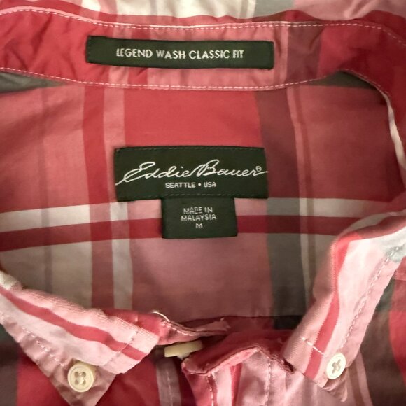Eddie Bauer Men's Medium Button-Up Shirt Red Plaid Short Sleeve Classic Fit - Picture 3 of 4